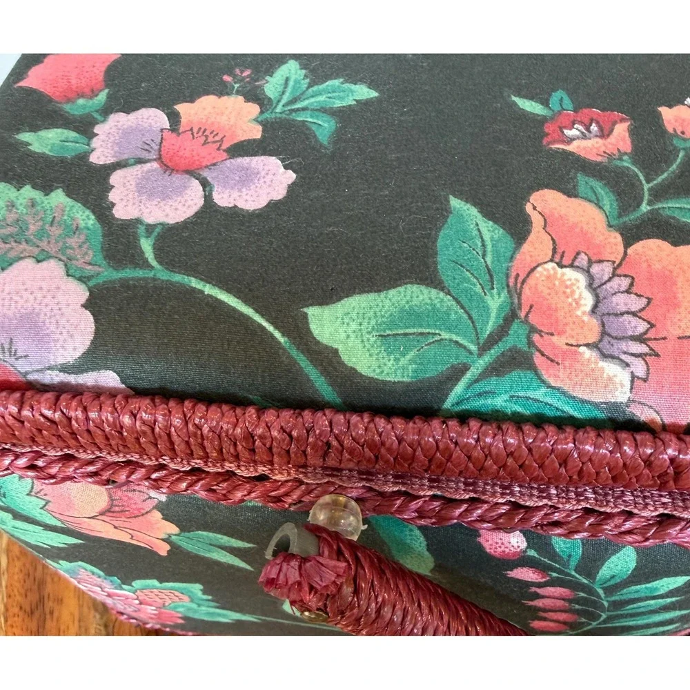 Vtg Sewing Basket Box Padded Fabric with Handle